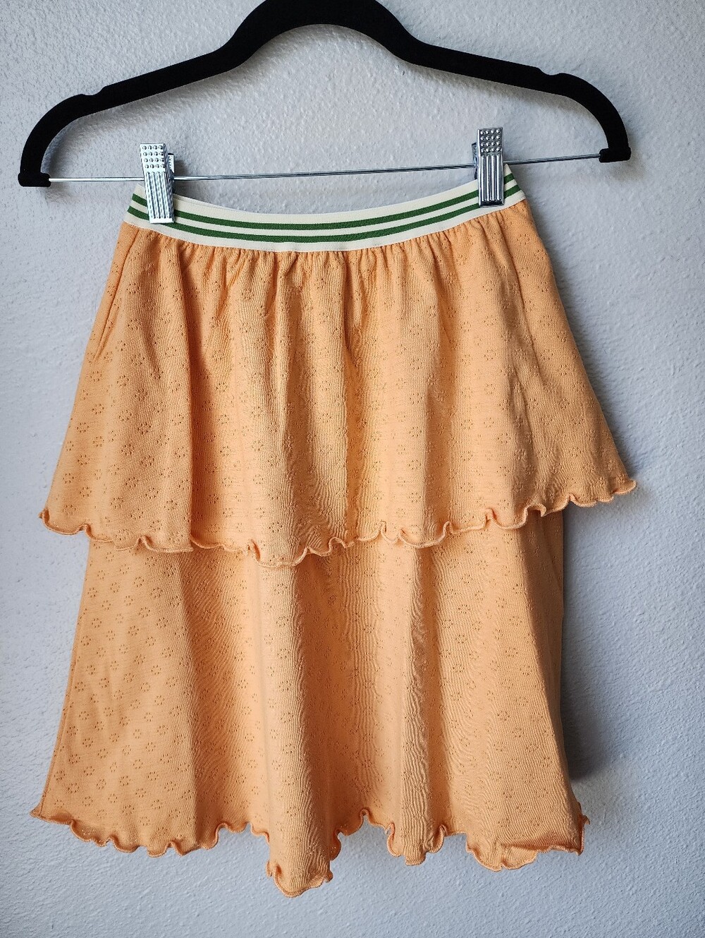 The Sunday Collective Tiered Lettuce Hem Pointelle Knit Skirt Size 8-9 Apricot